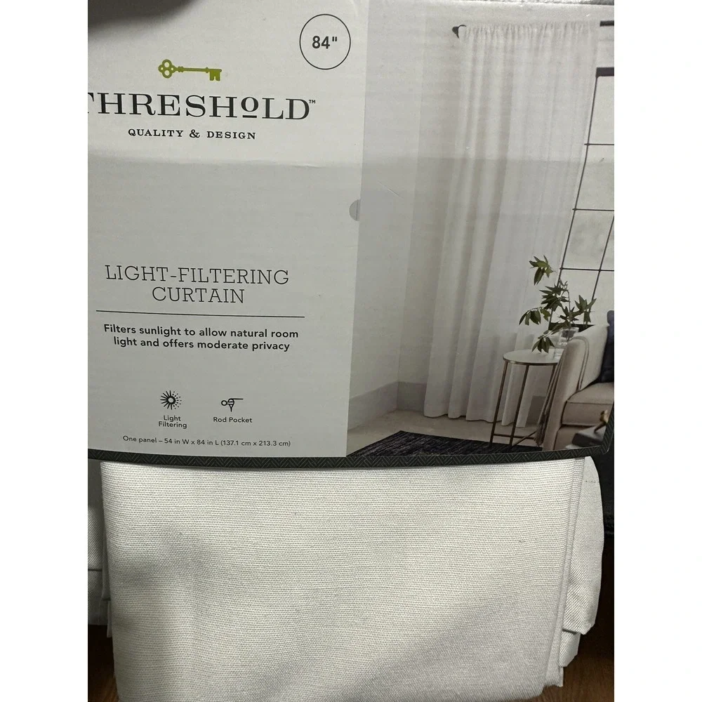 ⚡Threshold 1pc Light Filtering Farrah Window Curtain Panel ~‎ White  54